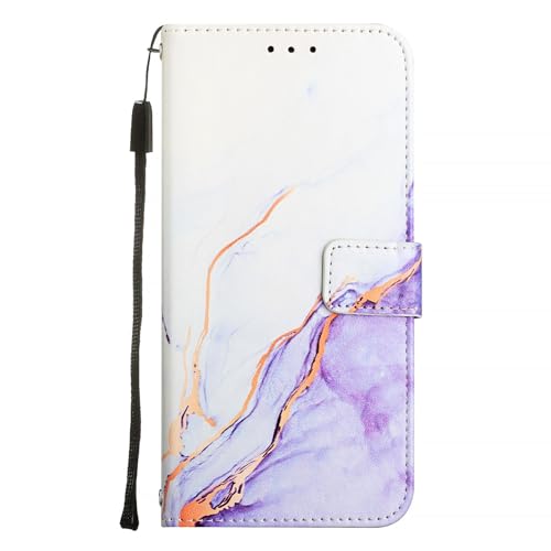 Cxzaqwer Handyhülle Kompatibel with Blackview Wave 6C, Flip Wallet PU Lederhülle Klapphülle Magnetische [Standfunktion] [Kartenfächern] Schutzhülle für Blackview Wave 6C Marmor Lila und weiß von Cxzaqwer