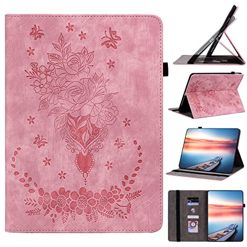 Cxzaqwer Handyhülle Kompatibel with Redmi Pad Pro/Xiaomi Poco Pad/Redmi Pad Pro 5G/12.1 inch, Flip Wallet PU Lederhülle Klapphülle Magnetische [Standfunktion] [Kartenfächern] Rosen Rosa von Cxzaqwer