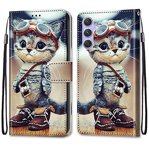 Cxzaqwer Handyhülle Kompatibel with Samsung Galaxy A35 5G,Flip Wallet PU Lederhülle Klapphülle Magnetische [Standfunktion] [Kartenfächern] Schutzhülle für Galaxy A35 Lederschuhe Kat von Cxzaqwer