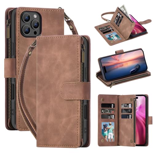 Cxzaqwer Handyhülle Kompatibel with iPhone 16 Pro, Flip Wallet PU Lederhülle Klapphülle Magnetische [Standfunktion] [Kartenfächern] Schutzhülle für iPhone 16 Pro Das changseil Mecker Braun von Cxzaqwer