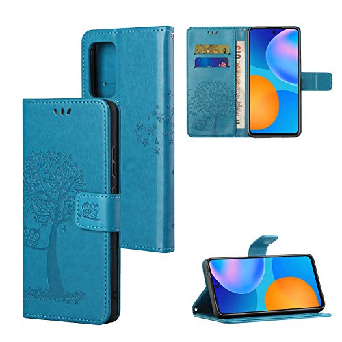 Hülle Kompatibel with Samsung Galaxy S24, S24 PU Wallet Ständer Case, Handyhülle Schutzhülle Lederhülle [Stand Function] [Card Slots] für Galaxy S24 Blaue Eule von Cxzaqwer