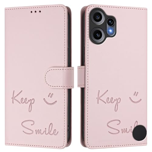 Cxzaqwer Hülle kompatibel mit Nothing CMF Phone 2 Pro, Smile Flip Wallet PU Leder Hülle Magnetverschluss [Standfunktion] [Kartenfächer] für Nothing CMF Phone 2 Pro Rosa von Cxzaqwer