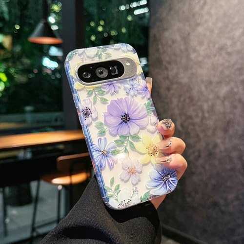 Cxzaqwer Schutzhülle für Google Pixel 9a, für Damen und Mädchen, niedlich, leicht, langlebig, Design, erhöhter Kantenschutz, stoßfest, Schutzhülle für Google Pixel 9a, lila Blume von Cxzaqwer