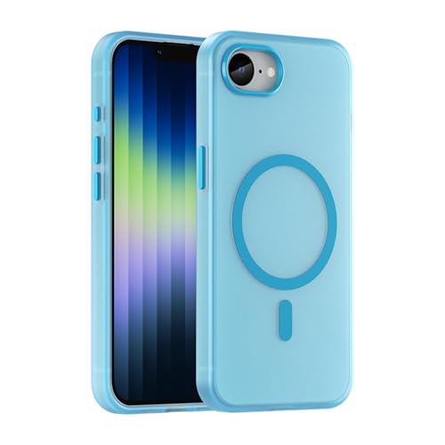 Cxzaqwer Schutzhülle für iPhone 16E, kompatibel mit MagSafe und kabellosem Laden, dünn, durchscheinend, militärische Qualität, Silikon, für Herren und Damen, Blau von Cxzaqwer