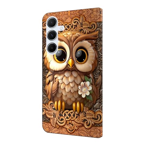 Handyhülle Kompatibel with Samsung Galaxy A15 4G/5G, Flip Wallet PU Lederhülle Klapphülle Magnetische [Standfunktion] [Kartenfächern] Schmetterlinge für Samsung Galaxy A15 4G/5GRote Eule von Cxzaqwer