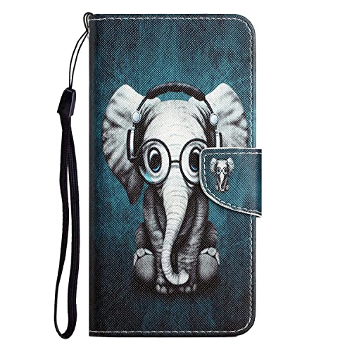 Handyhülle Kompatibel with Samsung Galaxy A35,Flip Wallet PU Lederhülle Klapphülle Magnetische [Standfunktion] [Kartenfächern] Schutzhülle für Galaxy A35 Kopfhörer Elefant von Cxzaqwer
