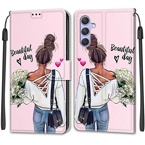 Handyhülle Kompatibel with Samsung Galaxy A55, Flip Wallet PU Lederhülle Klapphülle Magnetische [Standfunktion] [Kartenfächern] Schutzhülle für Galaxy A55 Gründungsblume von Cxzaqwer