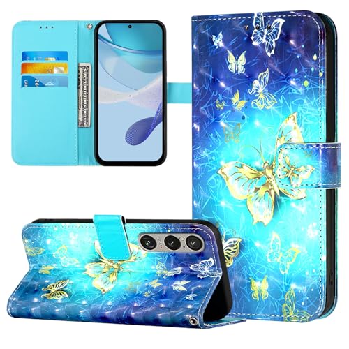 Handyhülle Kompatibel with Samsung Galaxy M15, Flip Wallet PU Lederhülle Klapphülle Magnetische [Standfunktion] [Kartenfächern] für Samsung Galaxy M15Der Goldene Schmetterling von Cxzaqwer
