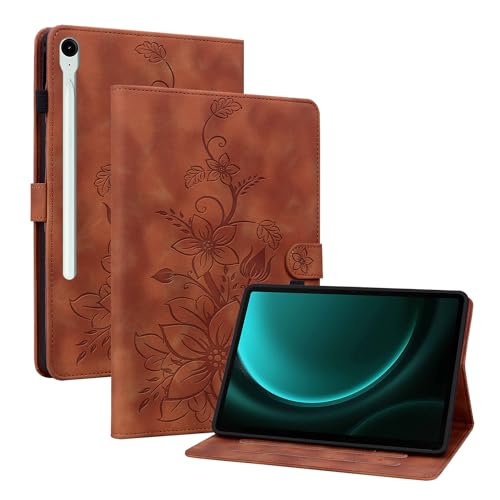 Hülle für Samsung Galaxy Tab S10FE 10.9 Zoll 2025, X520 X526B PU Leder Cover Stoßfest Military Grade Schutzhülle Lotus für Galaxy Tab S10FE 10.9 Zoll Braun von Cxzaqwer