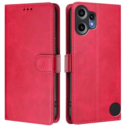 Hülle kompatibel mit Nothing CMF Phone 2 Pro, Klar Flip Wallet PU Leder Hülle Magnetverschluss [Standfunktion] [Kartenfächer] für Nothing CMF Phone 2 Pro Klar Rot von Cxzaqwer