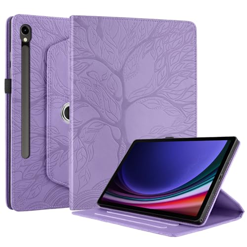 Schutzhülle für Samsung Galaxy Tab S10FE 11 Zoll X520 X526B, PU-Leder mit Stifthalter, um 360 Grad drehbarer Ständer, Ständer, Kartenfächer, stoßfeste Schutzhülle, Blattader, Lila von Cxzaqwer