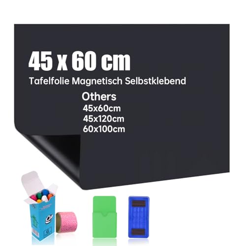 Tafelfolie Magnetisch Selbstklebend, 45x60cm Kreidetafel Magnetisch, Magnettafel Selbstklebend DIY, Inklusive Marker und Schwamm, Wandfolie für glatten Oberflächen in Schule Büro Haus von CyConncet