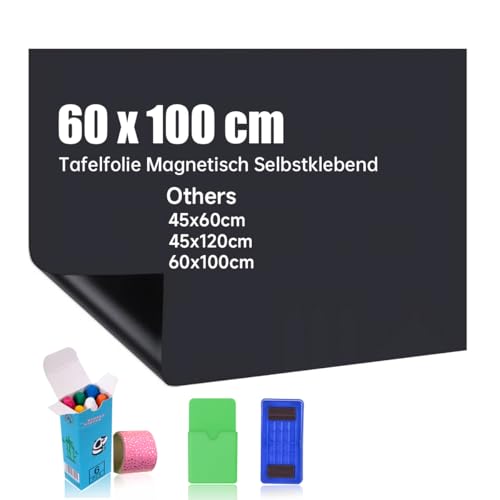 Tafelfolie Magnetisch Selbstklebend, 60x100cm Kreidetafel Magnetisch, Magnettafel Selbstklebend DIY, Inklusive Marker und Schwamm, Wandfolie für glatten Oberflächen in Schule Büro Haus von CyConncet