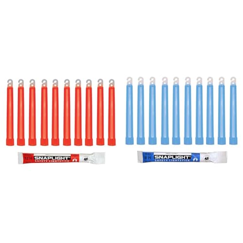 Cyalume SnapLight Knicklichter in Rot (10-er Pack) - 15 cm Glow Sticks mit Haken am Ende - ultra helle Light Sticks mit einer Leuchtdauer von 12 Stunden & SnapLight Knicklichter in Blau (10-er Pack) von Cyalume