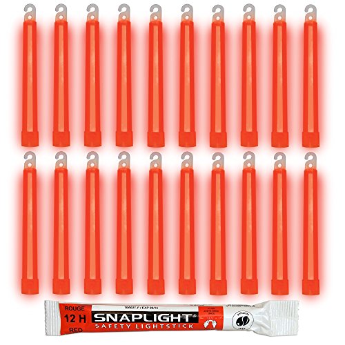Cyalume SnapLight Knicklichter in Rot (20-er Pack) - 15 cm Glow Sticks mit Haken am Ende - ultra helle Light Sticks mit einer Leuchtdauer von 12 Stunden von Cyalume
