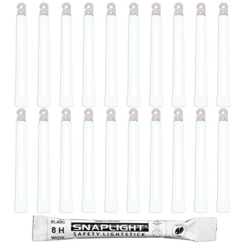 Cyalume SnapLight Knicklichter in weiß (20-er Pack) - 15 cm Glow Sticks mit Haken am Ende - ultra helle Light Sticks mit einer Leuchtdauer von 8 Stunden von Cyalume