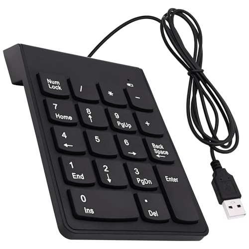 CybNemo USB-Nummernblock, kabelgebunden, tragbarer USB-Nummernblock, 18 Tasten, Nummerntastatur für Laptop, PC, Computer, Desktop, Schwarz von CybNemo