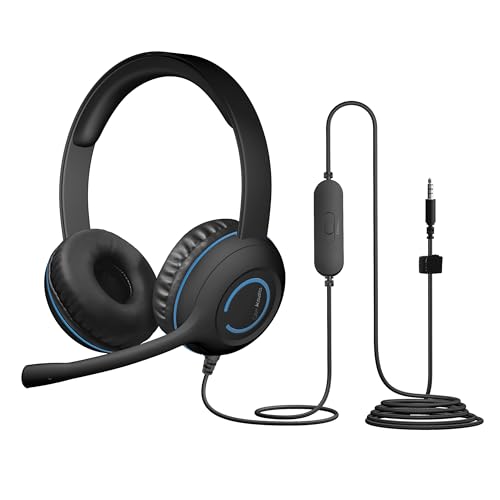 Cyber ​​Acoustics Stereo-Headset, 3,5-mm-Anschluss, Inline-Lautstärkeregler, geräuschunterdrückendes Mikrofon und einstellbarer Mikrofonarm, PC oder Mac, Klassenzimmer, Zuhause oder Büro (AC-5002) von Cyber Acoustics