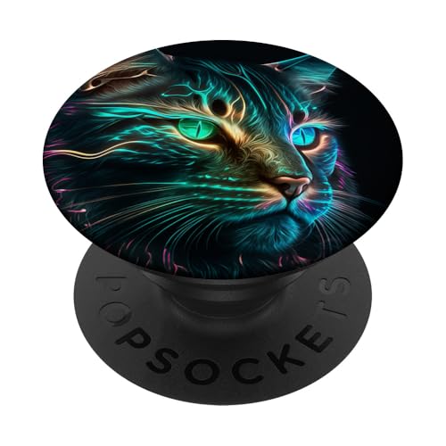 Bunte schwarze Katze mit großen Augen PopSockets Klebender PopGrip Bunte schwarze Katze mit großen Augen PopSockets Klebender PopGrip von Cyber Animal Designs LTD