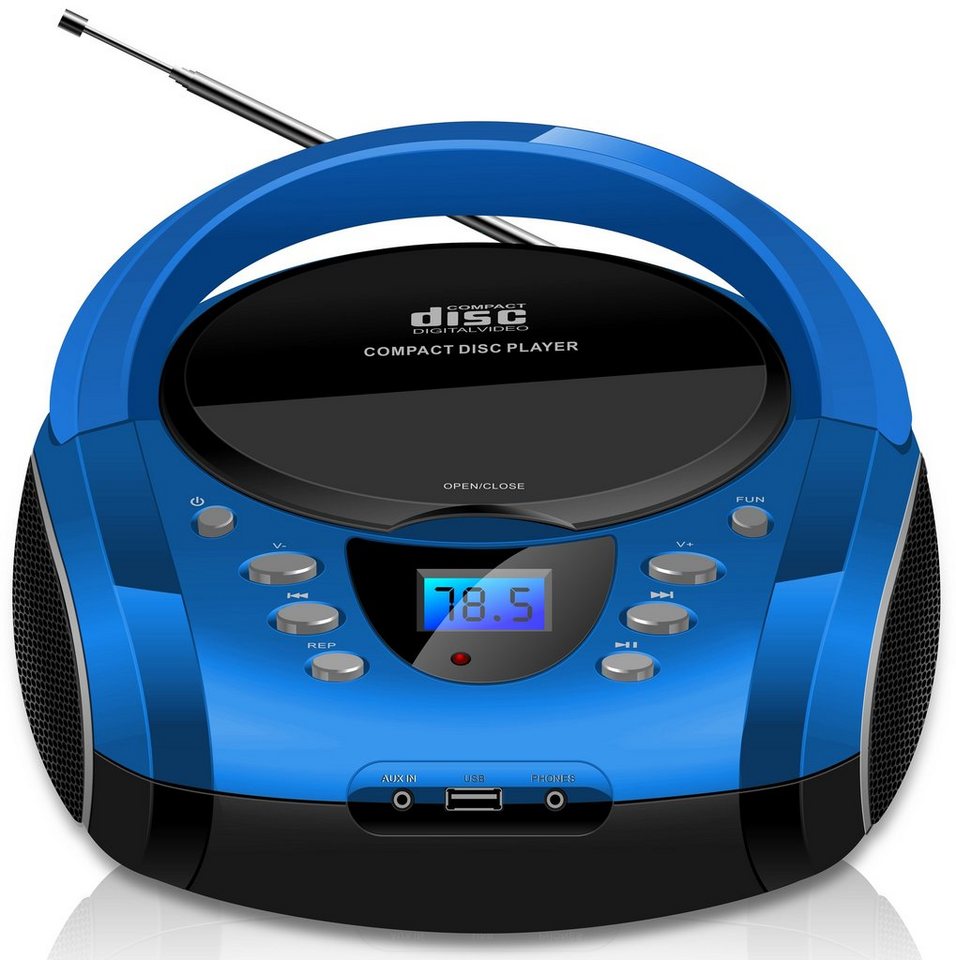 Cyberlux CL-710 tragbarer CD-Player (CD, Kinder CD Player tragbar, Boombox, Musikbox, FM Radio mit MP3 USB) von Cyberlux