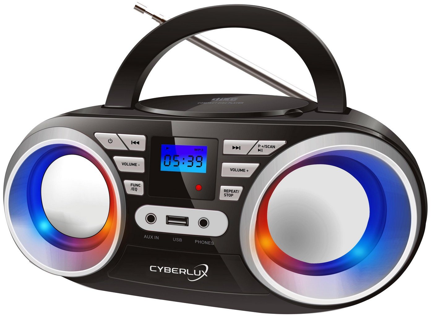 Cyberlux CL-800 tragbarer CD-Player (CD, tragbar,Boombox,LED-Disco-Beleuchtung,FM Radio mit MP3 USB) von Cyberlux