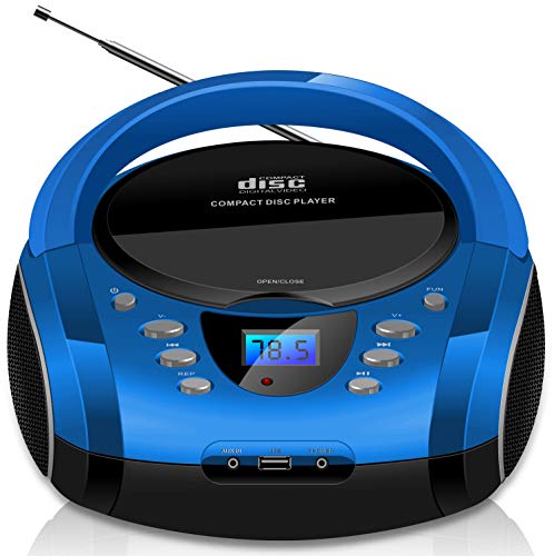 Tragbare Boombox | CD/CD-R | USB | FM Radio | Bluetooth | AUX-In | Kopfhöreranschluss | CD-Player | Kinder Radio | CD-Radio | Stereoanlage | Kompaktanlage von Cyberlux