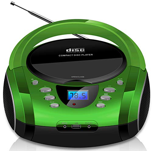 Tragbare Boombox | CD/CD-R | USB | FM Radio Player | AUX-Eingang | Kopfhöreranschluss | Kinderradio | Stereoanlage | Kompaktanlage (Golo Green) von Cyberlux