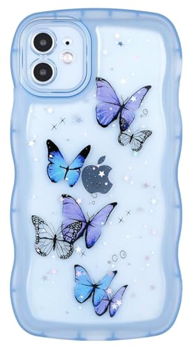 Cyberowl BTFBlue Schutzhülle für iPhone 12, niedlicher Kawaii-Glitzer, Schmetterlings-Serie, Rahmenform, weiches Silikon, stoßfest, für Damen und Mädchen von Cyberowl
