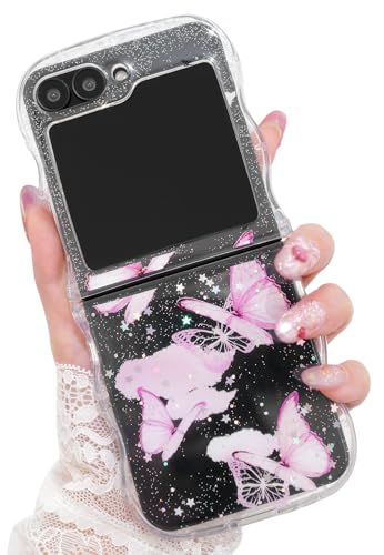 Cyberowl BTFClear Kompatibel mit Samsung Galaxy Z Flip 6/5, niedlicher Kawaii-Glitzer, Schmetterlings-Serie, Rahmenform, weiches Silikon, stoßfest, Schutzhülle für Damen und Mädchen von Cyberowl