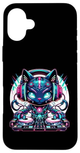 Cyberpunk DJ Katze mit Kopfhörern Musikliebhaber Hülle für iPhone 16 Plus von Cyberpunk Dj Cat With Headphones Graphic