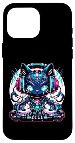 Cyberpunk DJ Katze mit Kopfhörern Musikliebhaber Hülle für iPhone 16 Pro Max von Cyberpunk Dj Cat With Headphones Graphic