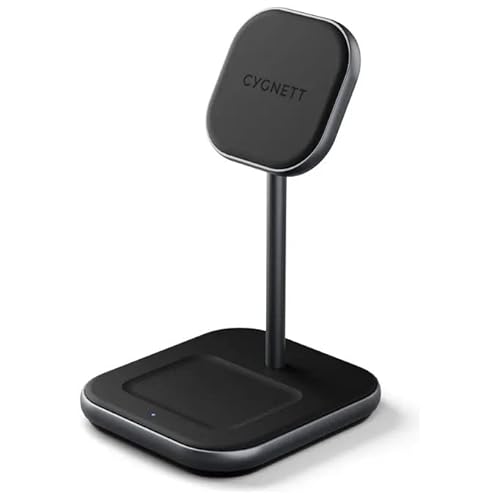 Cygnett MagDesk Wireless 2in1 Desktop-Ständer – MagSafe kompatibles kabelloses Ladegerät – 1,5 m USB-C Kabel und 20 W USB-C-Netzteil im Lieferumfang enthalten – CY3775ACOCP von Cygnett