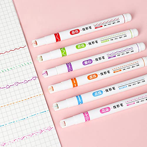 Doppelspitze Stifte mit 6 verschiedenen Kurvenformen, 6 Stück/Set Handkonto-Malerei Graffiti-Stifte 6 linearer Textmarker for Karten Handwerk Malbücher von Cymwer