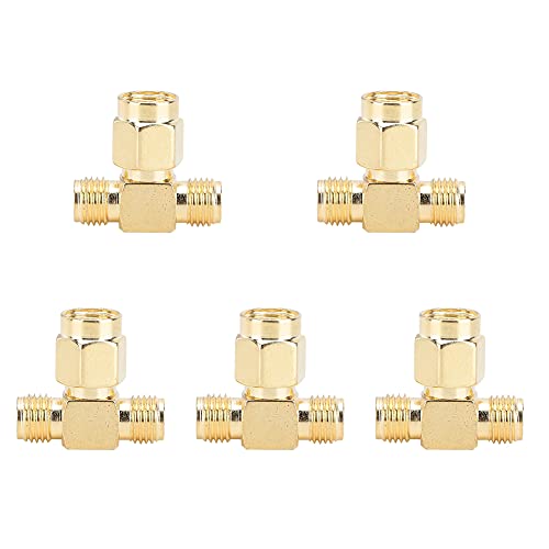 Cyrank 5 Stück Vergoldetes Messing 50 Ohm SMA-Stecker auf Doppel-SMA-Buchse Adapter Mit Standardpolarität SMA-Adapter-Set SMA-Stecker-Set Für Antenne von Cyrank