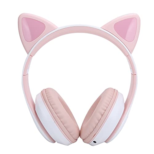 Cyrank Kabellose Kopfhörer, Bluetooth 5.0-Kopfhörer, Niedliche Katzenohr-Gaming-Kopfhörer Mit LED-Licht, Gaming-Headset Kabellos(Rosa) von Cyrank