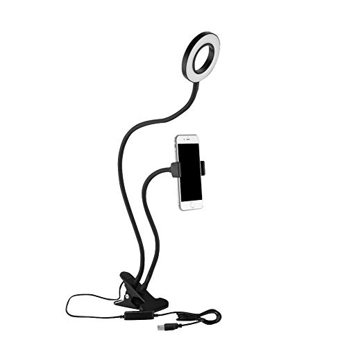 Cyrank Schreibtischlampe, LED-Clip-on-Licht, Leselampen, Selfie-Ringlicht Mit Handy-Halterung, 360° Flexibles Schwanenhals-Schreibtischlicht Für Live-Stream-Make-up von Cyrank