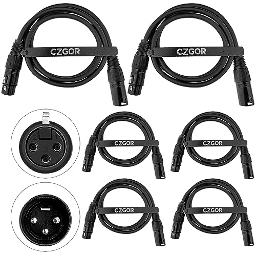 Czgor DMX Kabel 1.2M 6 Stück, Flexibles 3-Pin Signal XLR Männchen zu Weibchen DMX Kabeldraht, Geeignet für Bühnenbeleuchtung Signal DMX Anschluss Bühne Licht Kabel für Eingang und Ausgang von Czgor