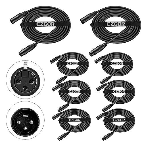 Czgor DMX Kabel 3M 8 Stück, Flexibles 3-Pin Signal XLR Männchen zu Weibchen DMX Kabeldraht, Geeignet für Bühnenbeleuchtung Signal DMX Anschluss Bühne Licht Kabel für Eingang und Ausgang von Czgor