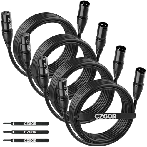 Czgor DMX Kabel 6M 4 Stück, Flexibles 3-Pin Signal XLR Männchen zu Weibchen DMX Kabeldraht, Geeignet für Bühnenbeleuchtung Signal DMX Anschluss Bühne Licht Kabel für Eingang und Ausgang von Czgor