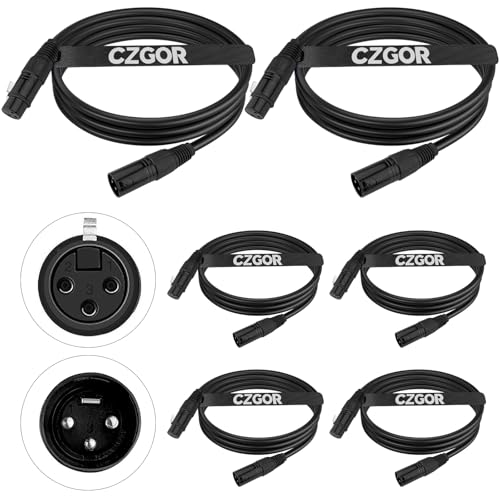 Czgor DMX Kabel 2M 6 Stück, Flexibles 3-Pin Signal XLR Männchen zu Weibchen DMX Kabeldraht, Geeignet für Bühnenbeleuchtung Signal DMX Anschluss Bühne Licht Kabel für Eingang und Ausgang von Czgor