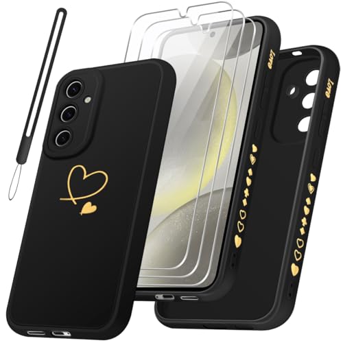 Czyoa Handyhülle Kompatibel mit Samsung Galaxy S24/S25 5G und 3 Stück Hartglas Schutzfolie + 1 Schlüsselband, Weich und TPU, Stoßfest und Kratzfest Schutzhülle (Schwarz) von Czyoa