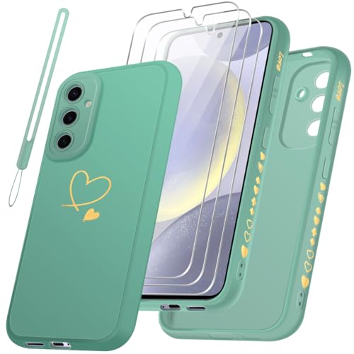 Czyoa Handyhülle Kompatibel mit Samsung Galaxy S24 plus/S25 Plus und 3 Stück Hartglas Schutzfolie + 1 Schlüsselband, Weich und TPU, Stoßfest und Kratzfest Schutzhülle (Grün) von Czyoa