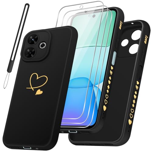 Czyoa Handyhülle Kompatibel mit Xiaomi Redmi 13 4G / Poco M6 (4G) und 3 Stück Hartglas Schutzfolie + 1 Schlüsselband, Weich und TPU, Stoßfest und Kratzfest Schutzhülle (Schwarz) von Czyoa