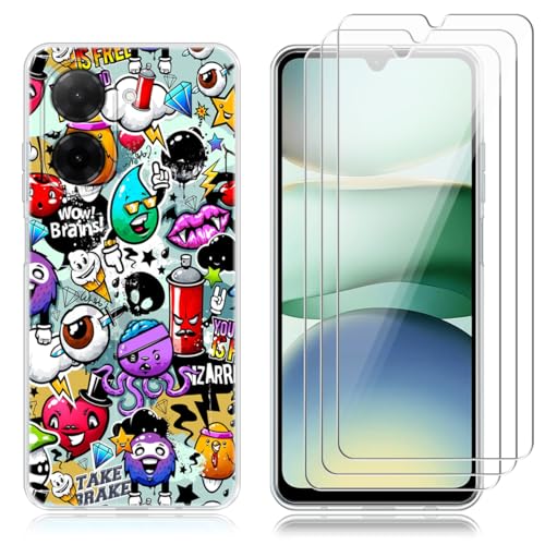 Czyoa Hülle für Xiaomi Redmi A5 4G EU Version（Nicht für 5G/4G Global Version）, Mehrfarbig Weich TPU Schutzhülle mit 3 Stück Gehärtetes Glas Schutzfolie Displayschutzfolie für Redmi A5 4G von Czyoa