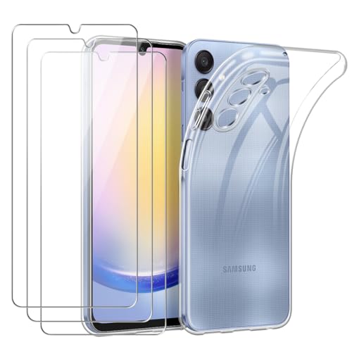 Hülle für Samsung Galaxy A25 5G, Weich Klar TPU Schutzhülle mit 3 Stück Gehärtetes Glas Schutzfolie Displayschutzfolie für Samsung Galaxy A25 von Czyoa