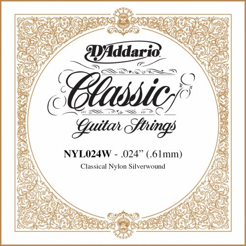 D'Addario .024 Einzelsaite für Klassische Gitarre , Silber umsponnen von D'Addario