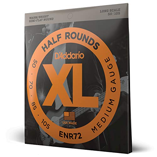 D'Addario E Bass Gitarrensaiten | Saiten E Bass | Bassgitarre Saiten | E Bass Strings | Bass Guitar Strings | ENR72 Bass XL Nickel Saitensatz 0,13 - 0,27 cm (.050 -.105 Zoll) von D'Addario