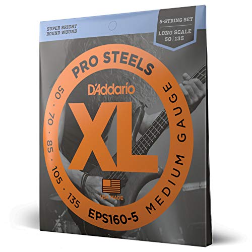 D'Addario E Bass Gitarrensaiten | Saiten E Bass | Bassgitarre Saiten | E Bass Strings | Bass Guitar Strings | EPS160-5 Saitensatz für 5-Saiter E-Bass 0,127 cm - 0,34 cm (.050 - .135 Zoll) von D'Addario