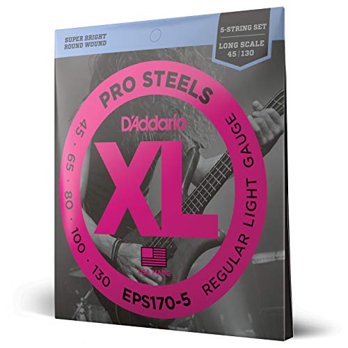 D'Addario E Bass Gitarrensaiten | Saiten E Bass | Bassgitarre Saiten | E Bass Strings | Bass Guitar Strings | EPS170-5 Saitensatz für 5-Saiter E-Bass 0,11 cm - 0,33 cm (.045 - .130 Zoll) von D'Addario