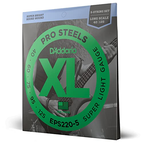 D'Addario E Bass Gitarrensaiten | Saiten E Bass | Bassgitarre Saiten | E Bass Strings | Bass Guitar Strings | EPS220-5 5-Saiter Bass Saitensatz 0,10 cm - 0,32 cm (.040 - .125 Zoll) von D'Addario